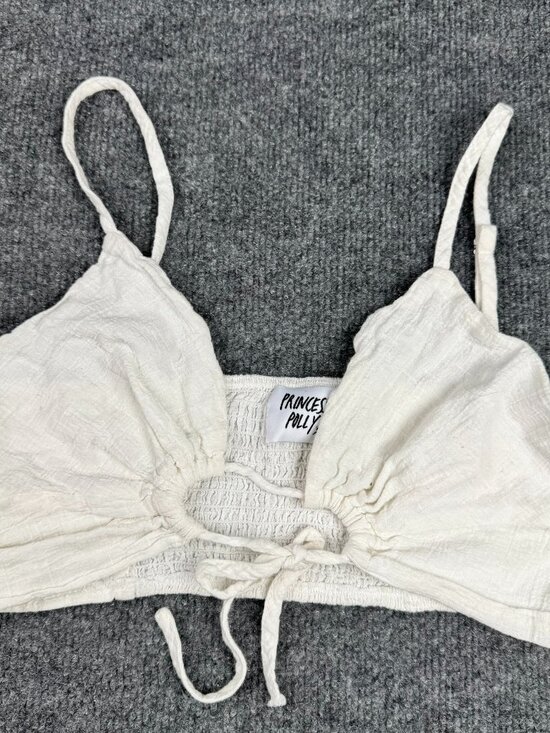 Tops - Princess Polly White Cotton Tie Front Smocked Crop Top Size US 4